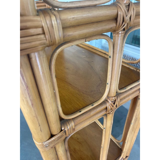Vintage Pair of Tall Architectural Palm Beach Style Rattan Étagères For Sale - Image 9 of 12