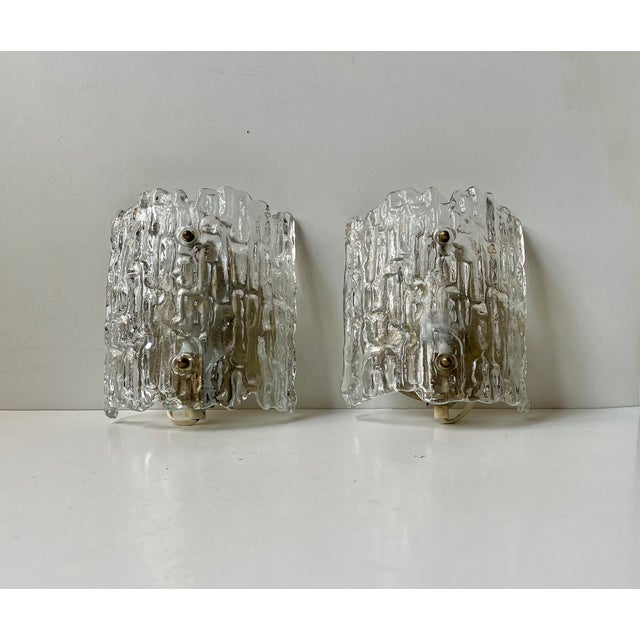 Orrefors Crystal Ice Glass Wall Sconces by Carl Fagerlund for Orrefors, 1960s, Set of 2 For Sale - Image 4 of 8