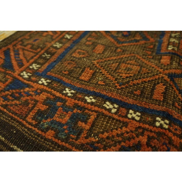 1875s Blue Navy Geometric Tribal Afghan Baluch Main Rug 5' X 7' Handknotted Wool Carpet For Sale In New York - Image 6 of 6
