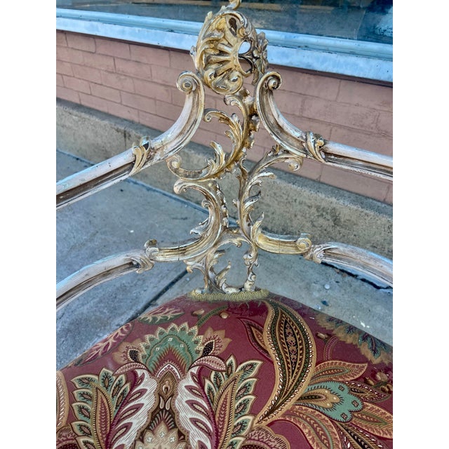 Late 19th Century French Rococo Louis XV Ornately Carved Painted Distressed Corner Captain's Chair For Sale - Image 4 of 12