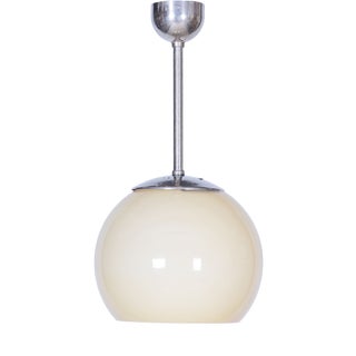 Bauhaus Chandelier in Chrome-Plated Steel and Opaline Glass, Czech, 1930s For Sale