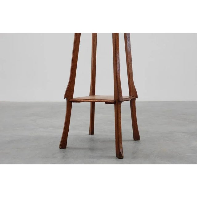 Tall Art Deco Oak Pedestal with 2 Levels, France, 1910s For Sale - Image 9 of 11
