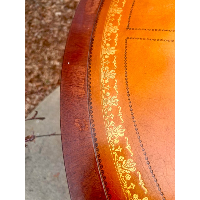 Antique English Chippendale Style Mahogany Leather Top Center Table & Mirror Top For Sale - Image 12 of 12