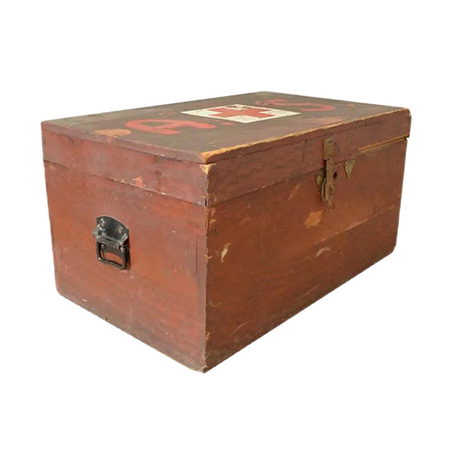 First World War Wooden Chest with Red Cross | Chairish