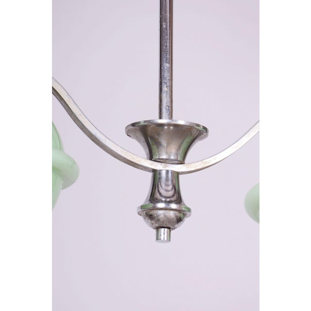 Bauhaus Czech Bauhaus Chandelier in Chrome-Plated Steel and Opaline Glass, 1930s For Sale - Image 3 of 12