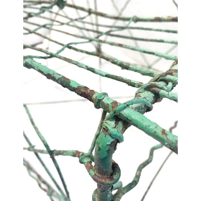 Metal Antique Victorian Wire Plant Stand – Three Tier Garden Shelf With Original Green Paint For Sale - Image 7 of 10