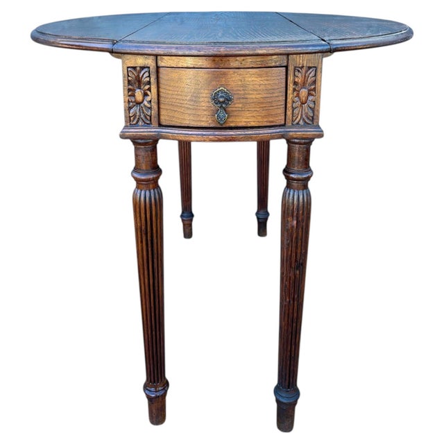 Spanish Neoclassical Oak Drop-Leaf Table with Drawer, Early 20th Century For Sale - Image 6 of 13