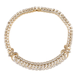 1990s Judith Leiber Collar Collier Necklace Choker Crystal Dimante Strass Vintage 24k Gold Plated For Sale