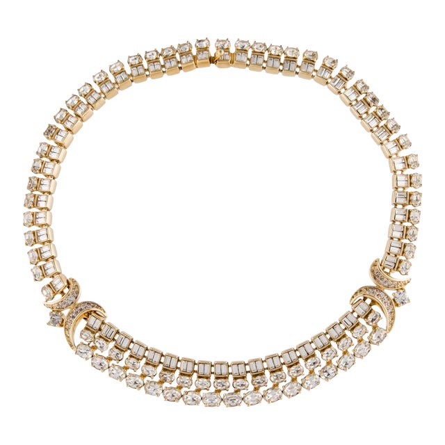 1990s Judith Leiber Collar Collier Necklace Choker Crystal Dimante Strass Vintage 24k Gold Plated For Sale