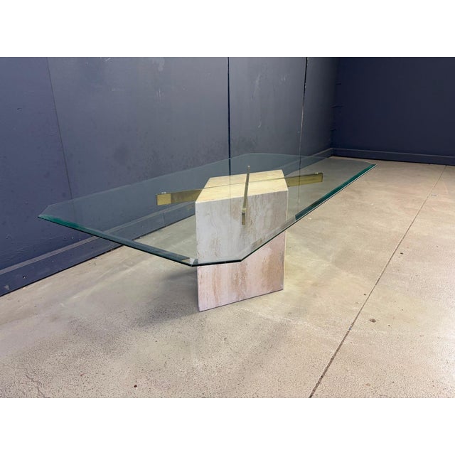 Vintage Travertine and Brass Coffee Table from Artedi, 1980s For Sale - Image 9 of 10