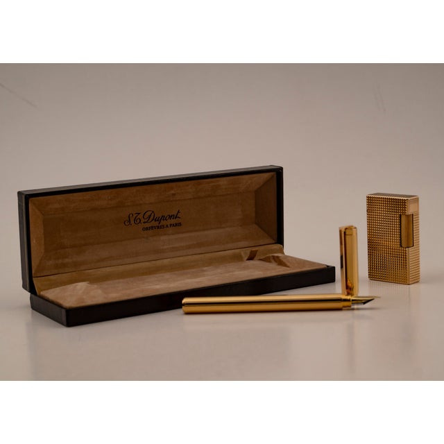Gold-Plated Standard Lighter and Vermeil Piston Fountain Pen from S.T. Dupont, 1970s, Set of 2 For Sale - Image 16 of 18