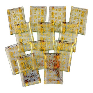 Mid-Century Briard Forbidden Fruit Gold Glass Canapé Trays, Set of 12 For Sale