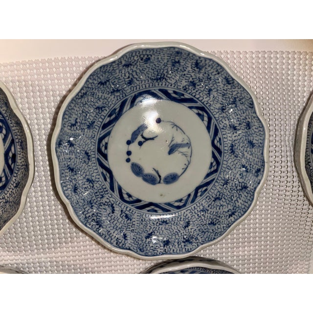 Antique Blue and White Bowls - Collection of 12 - Scalloped Edge -End Edo or Beginning Meiji Period For Sale - Image 13 of 18