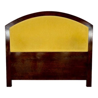 Vintage Mahogany Headboard With Light Yellow Upholstery For Sale