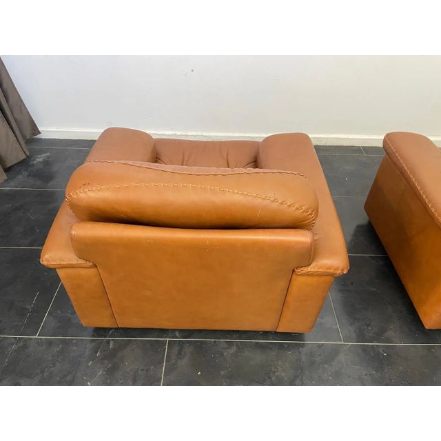Cognac Leather Armchairs attributed to Vavassori, Set of 2, 1970s For Sale - Image 10 of 13