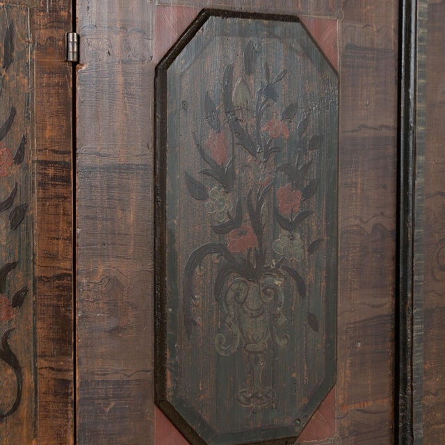 Late 18th Century Original Hand-Painted Pine Folk Art Two-Door Armoire Dated 1793 For Sale - Image 5 of 10