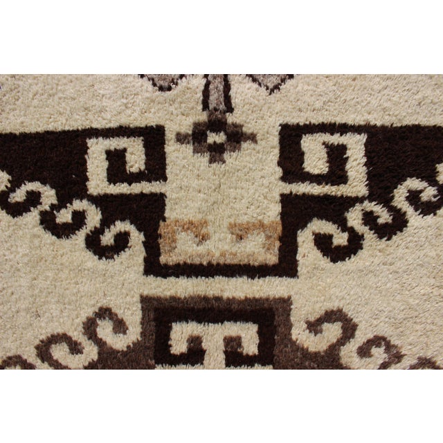 Cream Bold Vintage Turkish Tulu Gallery Rug With Tribal Design in Dark Brown and Cream 3'4 X 11'2 For Sale - Image 8 of 12