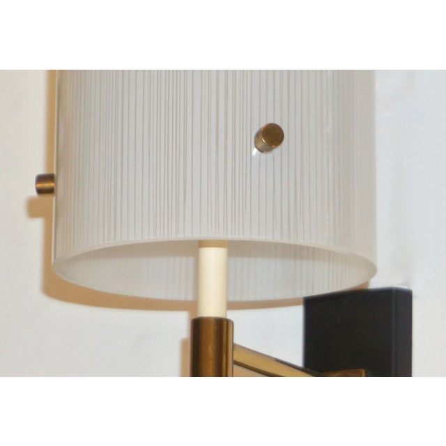 Metal Casey Fantin 1950s Italian Modernist White Striped Frosted Glass Wall Light For Sale - Image 7 of 11