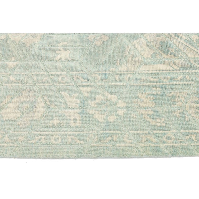 Modern Oushak Style Hand-Knotted Area Wool Rug – Seafoam & Ivory 9x12 For Sale In New York - Image 6 of 11