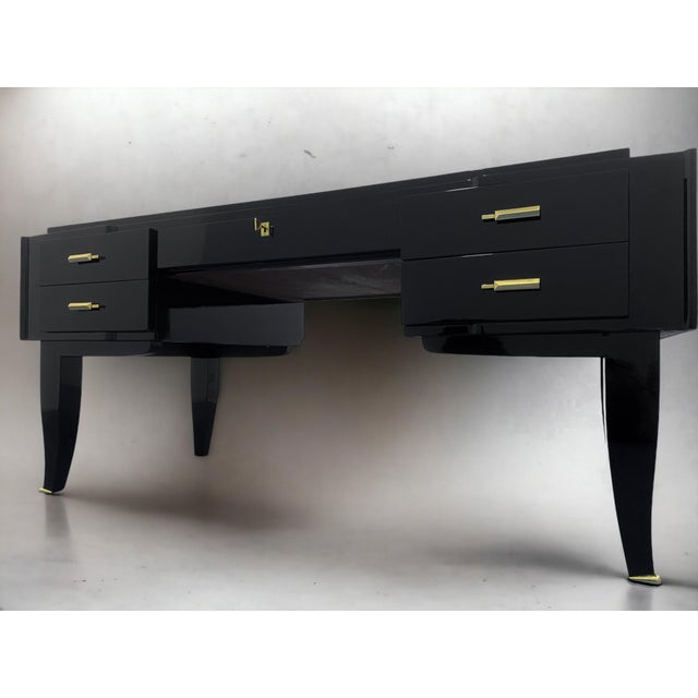French Art Deco Black Lacquered Executive Desk, 1930s For Sale - Image 14 of 18