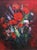 FREE SHIPPING ANYWHERE IN THE CONTINENTAL US! This is a colorful vintage still life oil painting featuring deep red...