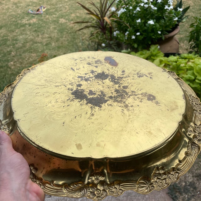Floral Rim Etched Brass Tray For Sale - Image 4 of 4