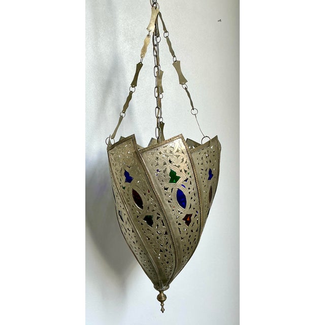 Vintage Engraved Colored Glass Lantern For Sale In West Palm - Image 6 of 12