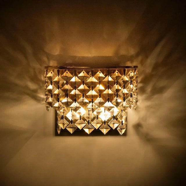 Gilded Brass and Crystal Glass Wall Sconces from Palwa, Germany, 1960s, Set of 2 For Sale - Image 4 of 13