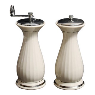 Mid 20th Century George S. Thompson Monterey Park California Salt N Pepper Mill Ceramic Shakers- a Pair For Sale