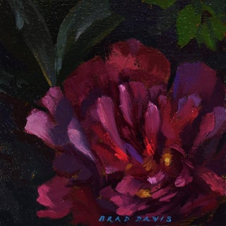 June Bloom by Brad Davis | Oil Painting of vibrant red and purple flowers For Sale