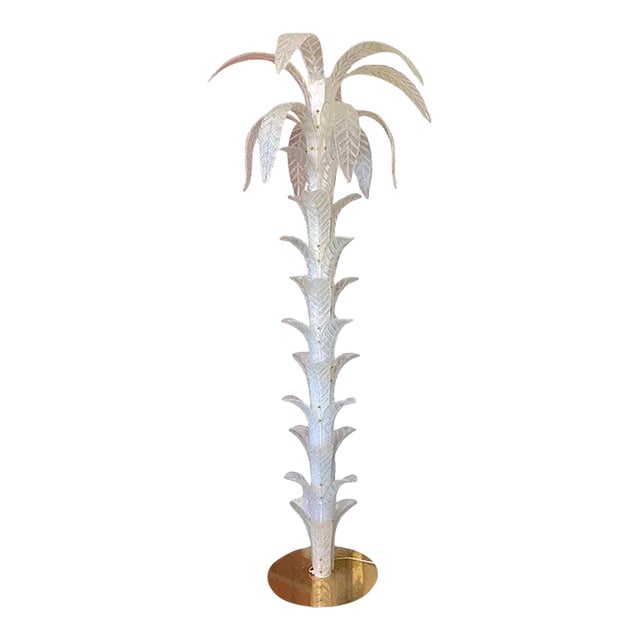 Vintage Opalino Palm Tree Murano Glass Floor Lamp, in the Style of Napoleon Martinuzzi For Sale