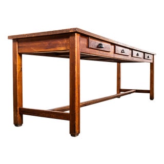 French Pitch Pine Rectangular Dining Table, 1950s For Sale