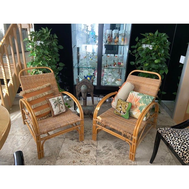 Breezy, Balinese tropical, blonde color MidCentury perfect Tiki bar/sunroom/porch. Rare vintage. Wide seats, beautiful...