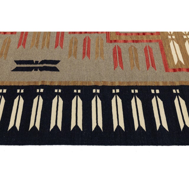 Hand-Knotted Modern Navajo Style Grey Wool Rug - Geometric Arrow Motif - 9x12 For Sale - Image 9 of 11