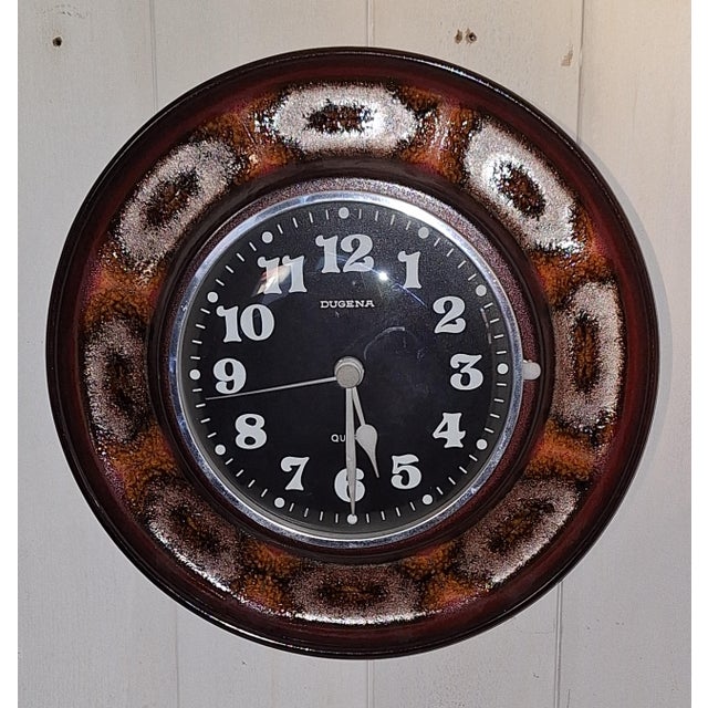 1970s Vintage Round Wall Clock with Glazed Ceramic Case from Dugena, 1970s For Sale - Image 5 of 5