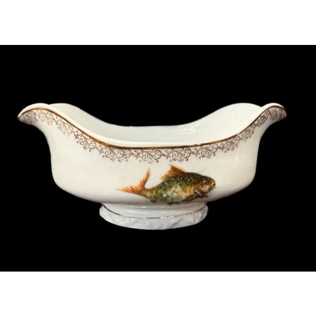 Art Nouveau Set of 2 1920s Royal Vienna Gravy Boat With Underplate Fish Early Mark For Sale - Image 3 of 5
