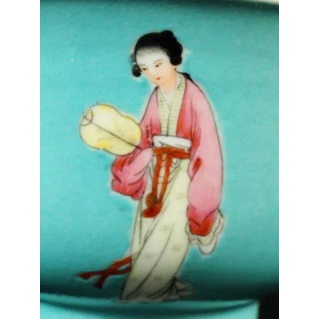 Ceramic Chinese Qing Republic Period Guanyin in Pose Turquoise Porcelain Bowl For Sale - Image 7 of 11