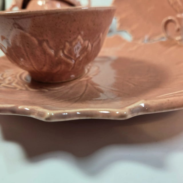 American Pink Sculpted Leaf Snack Sets- Set of Twelve For Sale - Image 3 of 11