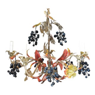 Vintage Painted Tole Chandelier With Grapes For Sale