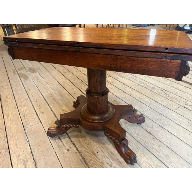 Victorian Oak Carved Folding Pedestal Game Table For Sale - Image 9 of 9