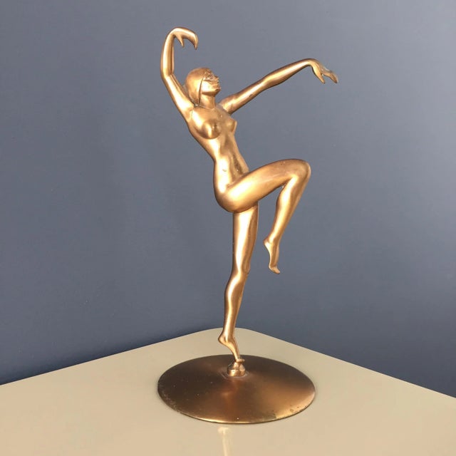 Art Deco 1920s Vintage Henri Lautier Art Deco Dancer Copper Sculpture For Sale - Image 3 of 8