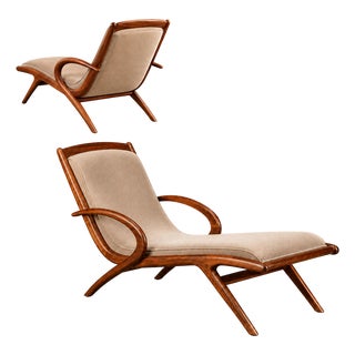 Rare Brazilian Modern Chaise Lounge in Caviúna and Mohair, John Graz, 1950s For Sale