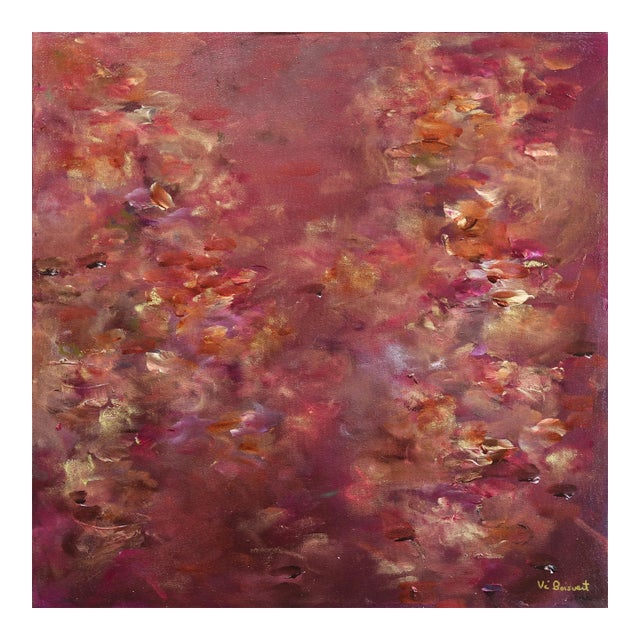 Sailing in the Nympheas - Red Copper Gold Abstract Floral Landscape Painting Original Artwork by Vé Boisvert For Sale