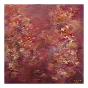 Sailing in the Nympheas - Red Copper Gold Abstract Floral Landscape Painting Original Artwork by Vé Boisvert