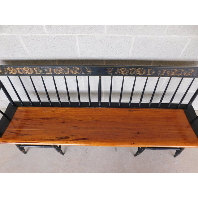 L Hitchcock Harvest Stenciled Black Country Bench 72"w For Sale - Image 13 of 17