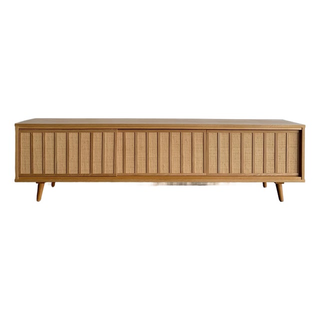 White Oak and Cane Credenza Three Panels For Sale