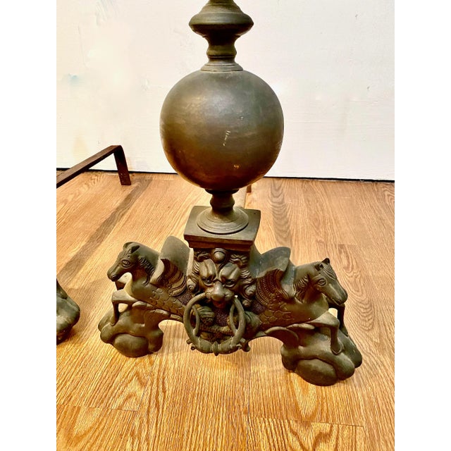 Mid 19th Century Louis XIV-Style Bronze Figural Andirons For Sale - Image 5 of 10