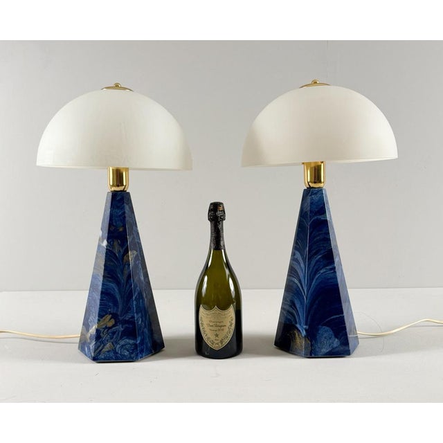 Vintage Prisma Table Lamps with Marble Shades, Italy, 2000s, Set of 2 For Sale - Image 4 of 18