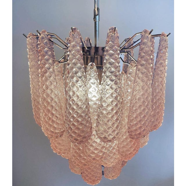 Glass Pink Petal Chandeliers, Murano, 1990s, Set of 2 For Sale - Image 3 of 15