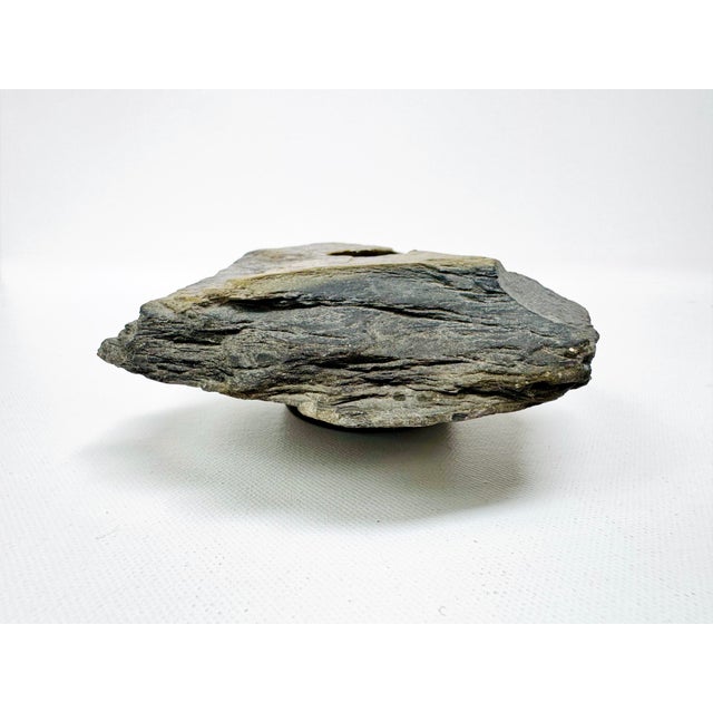 Late 20th Century Vintage Natural Slate Ikebana Vase With Metal Flower Frog For Sale - Image 5 of 10